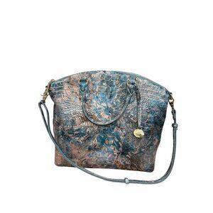 BRAHMIN LARGE DUXBURY “BLUE LACE MELBOURNE “ SATCHEL CROC Leather Good Condition